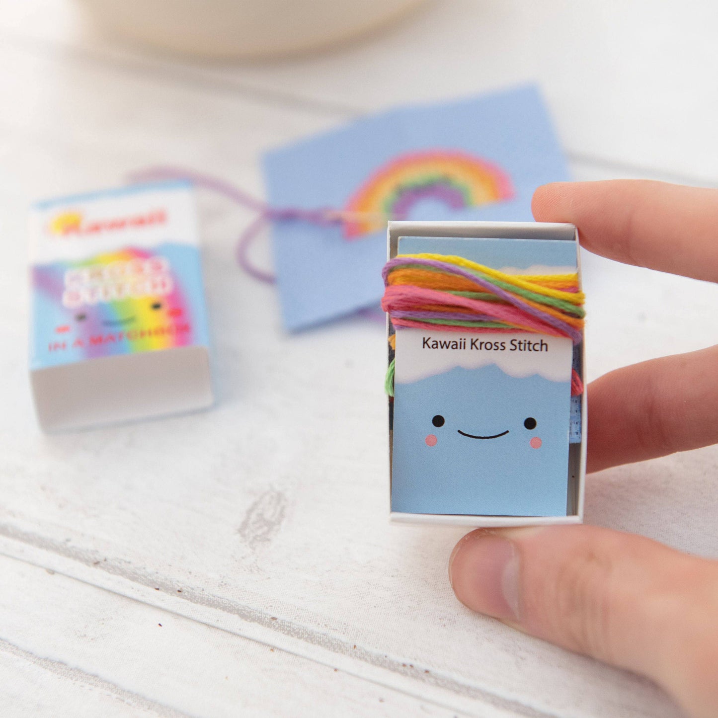 Kawaii Rainbow Arc  Mini Cross Stitch Kit  In A Matchbox