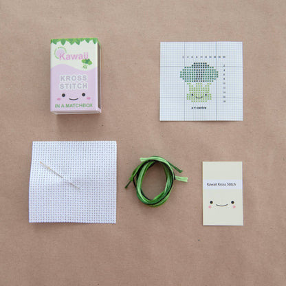 Kawaii Broccoli  Cross Stitch Kit In A Matchbox