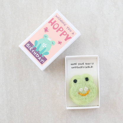 Happy Birthday Wool Felt Frog In A Matchbox