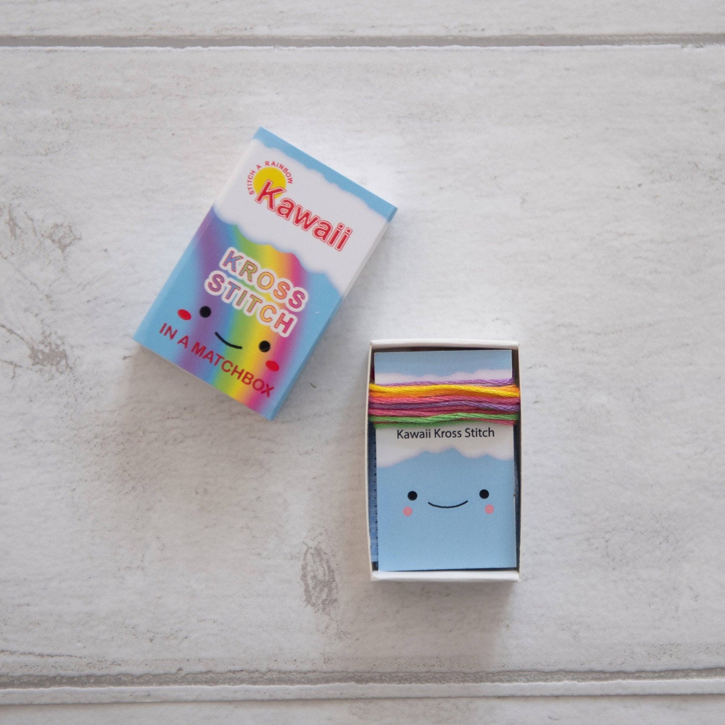 Kawaii Rainbow Arc  Mini Cross Stitch Kit  In A Matchbox