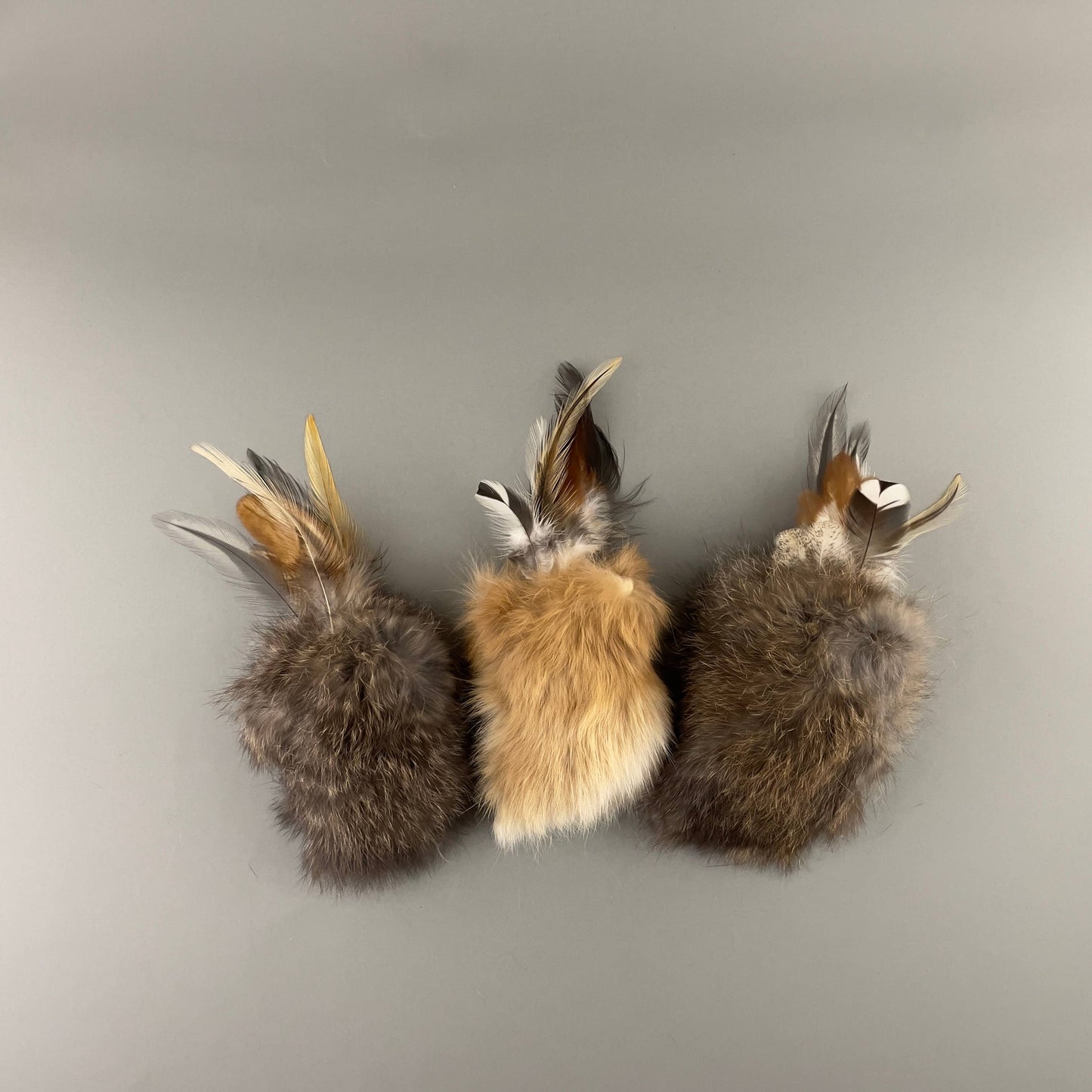 Handmade Cat Pillow Toy Rabbit Fur & Feathers