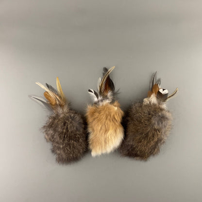 Handmade Cat Pillow Toy Rabbit Fur & Feathers