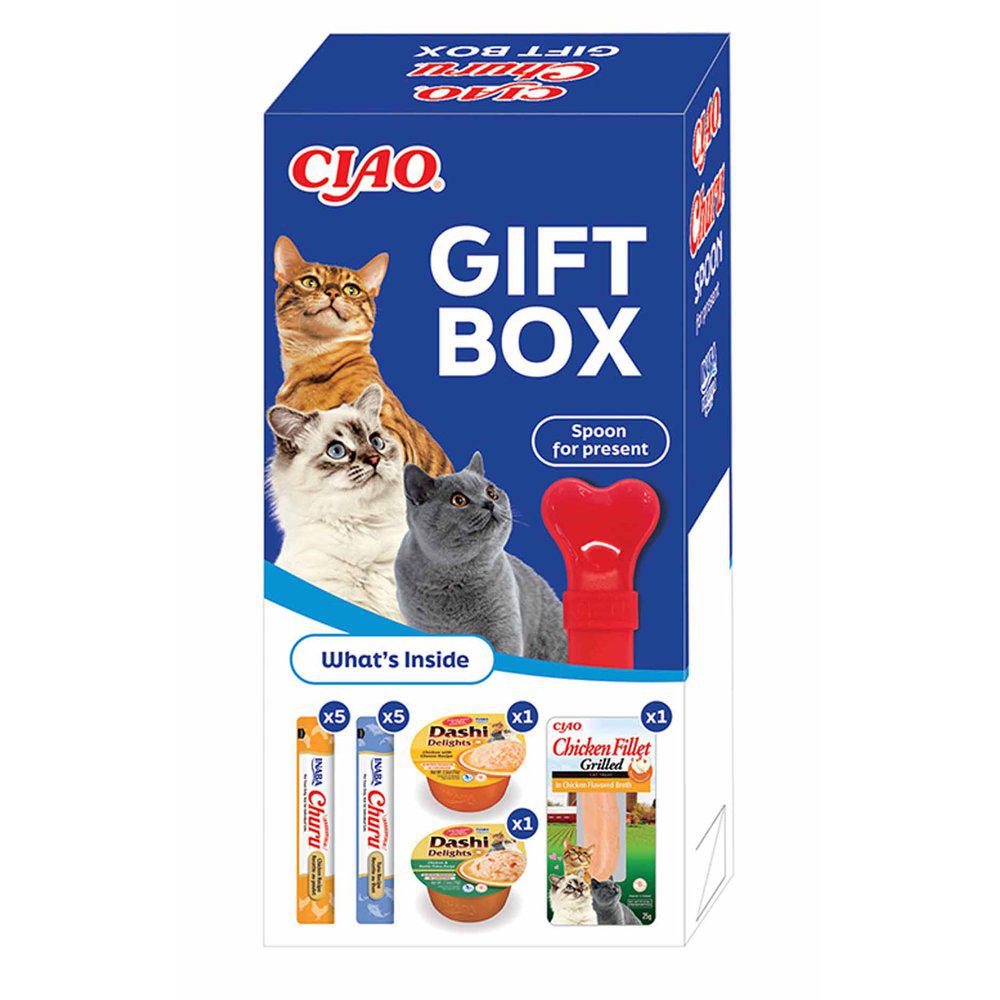 Churu Cat Treat Gift Box with Churu, Dashi, Fillet and Spoon