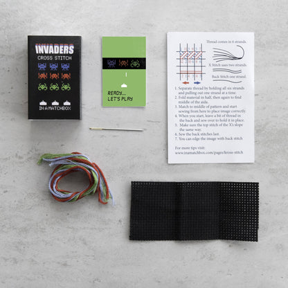 RGB Invaders Mini Cross Stitch Kit In A Matchbox