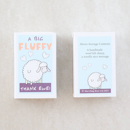 A Big Fluffy Thank Ewe wool felt sheep In A Matchbox