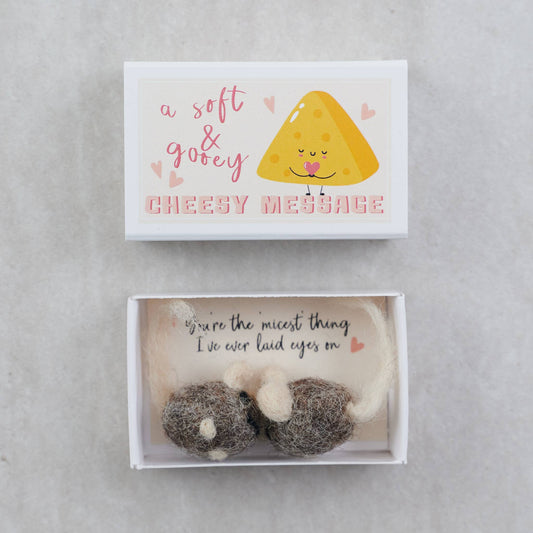 Cheesy Message Wool Felt Mice In A Matchbox