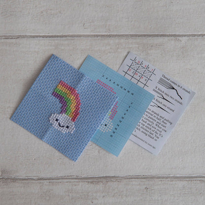 Kawaii Rainbow Cloud Mini Cross Stitch Kit  In A Matchbox