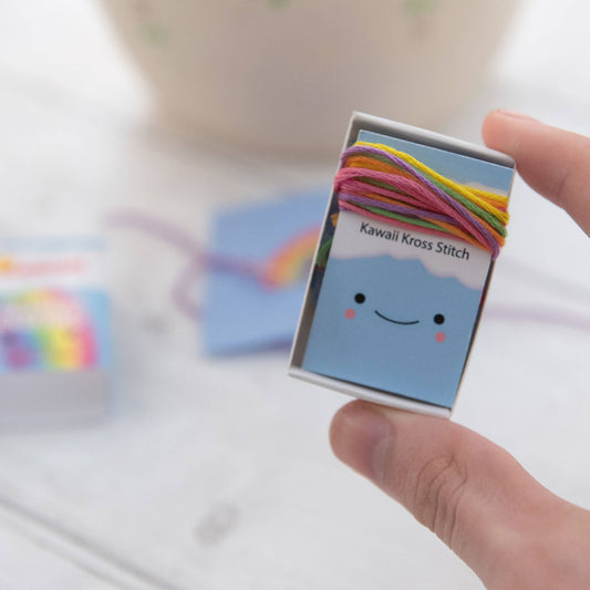 Kawaii Rainbow Cloud Mini Cross Stitch Kit  In A Matchbox