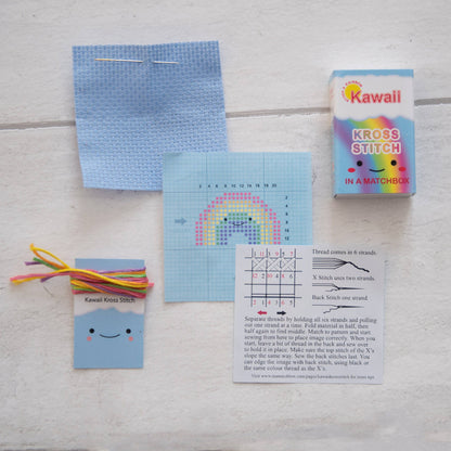 Kawaii Rainbow Arc  Mini Cross Stitch Kit  In A Matchbox