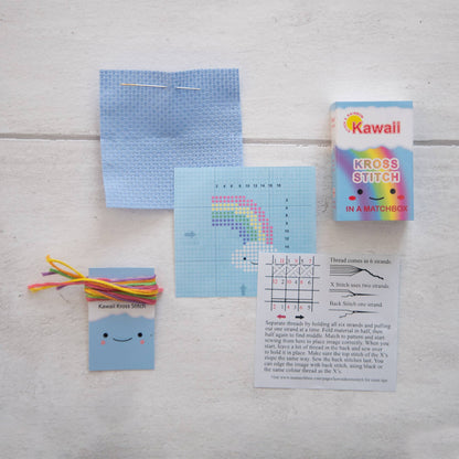 Kawaii Rainbow Cloud Mini Cross Stitch Kit  In A Matchbox