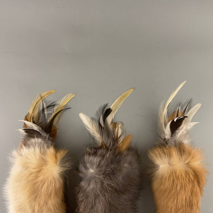 Handmade Cat Pillow Toy Rabbit Fur & Feathers