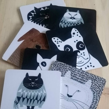 Birch Wood Coaster Grey Cat "Pappidoo"