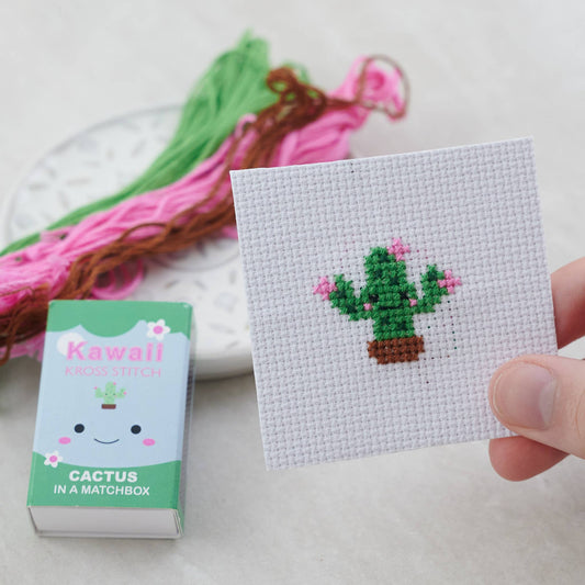 Kawaii Cactus Cross Stitch Kit In A Matchbox
