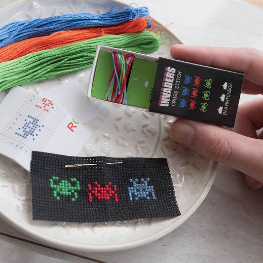 RGB Invaders Mini Cross Stitch Kit In A Matchbox