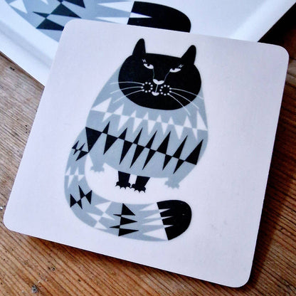 Birch Wood Coaster Grey Cat "Pappidoo"