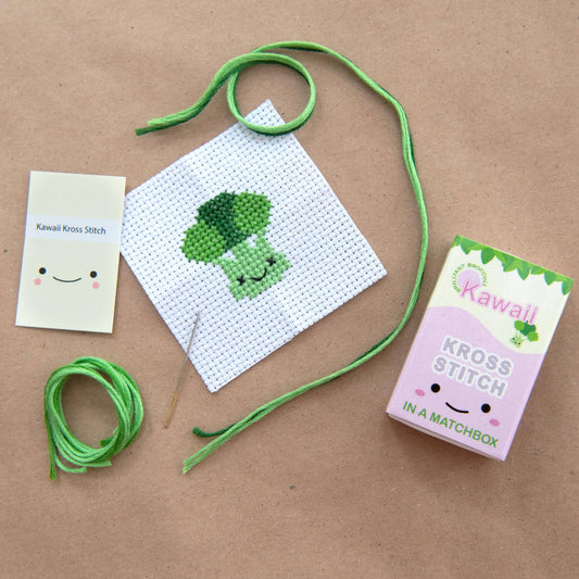 Kawaii Broccoli  Cross Stitch Kit In A Matchbox