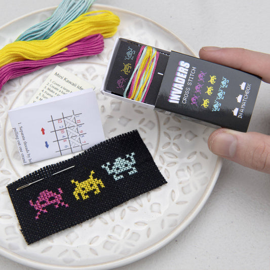Invaders Mini Cross Stitch Kit In A Matchbox