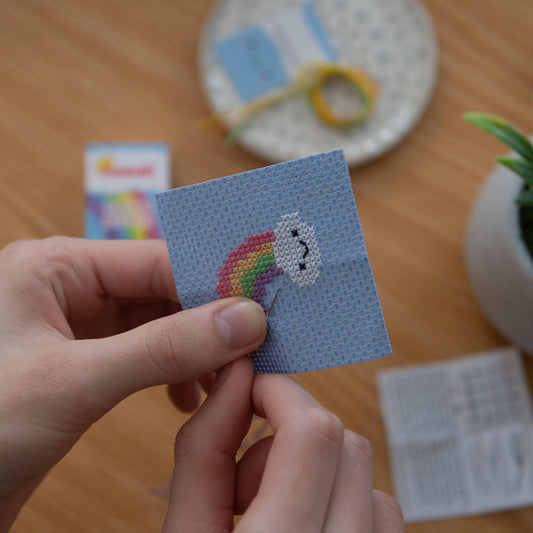 Kawaii Rainbow Cloud Mini Cross Stitch Kit  In A Matchbox